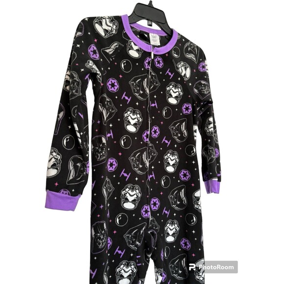 Star Wars Pajamas Girl Sz 10/12 Darth Vader Fleece 1 pc Sleep Black Purple - Picture 2 of 6